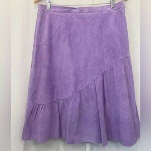 Terry Lewis Classic Luxuries Vintage Lilac Purple Suede Leather Tiered Skirt 16